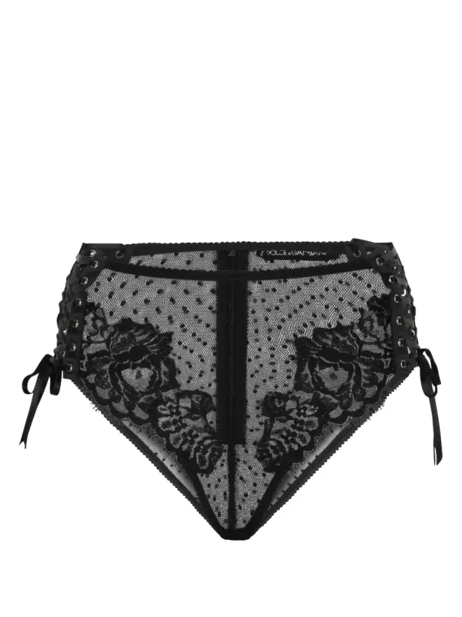 Dolce & Gabbana Dolce & Gabbana レースディテールのシアーブリーフ - ブラックの商品画像