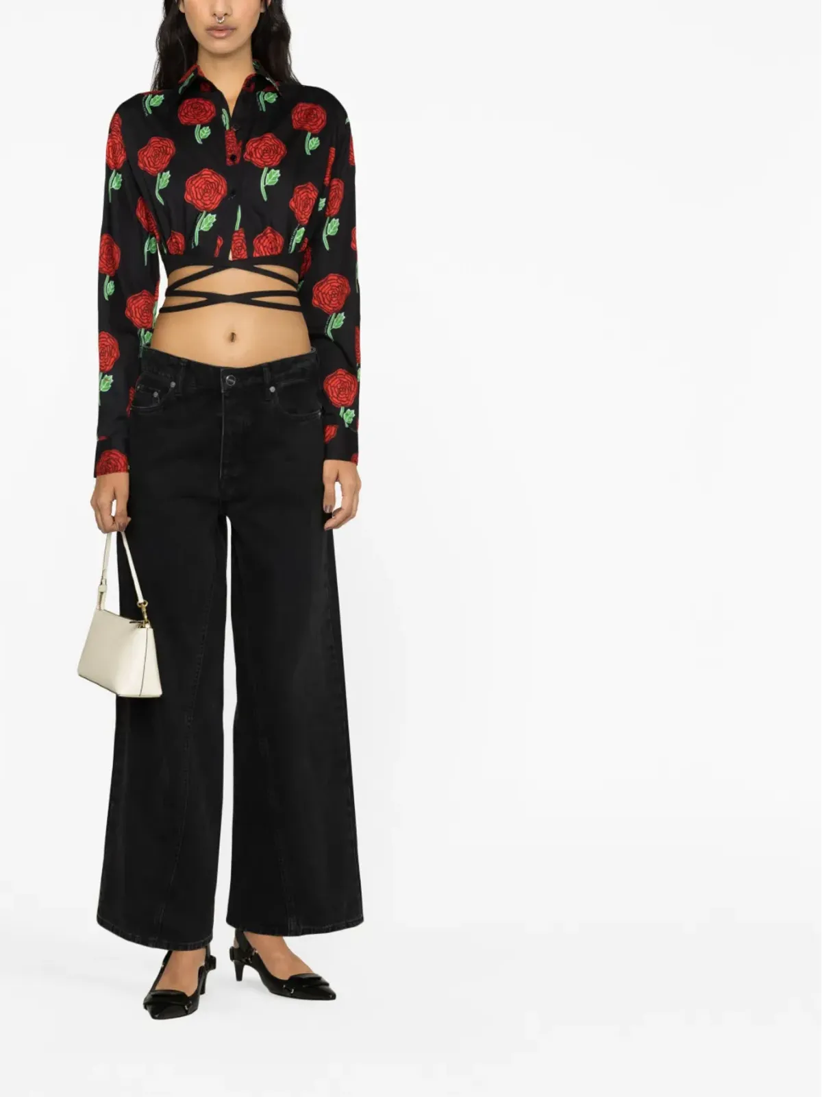 Versace Jeans Couture 花柄プリントのクロップドブラウス - 画像2