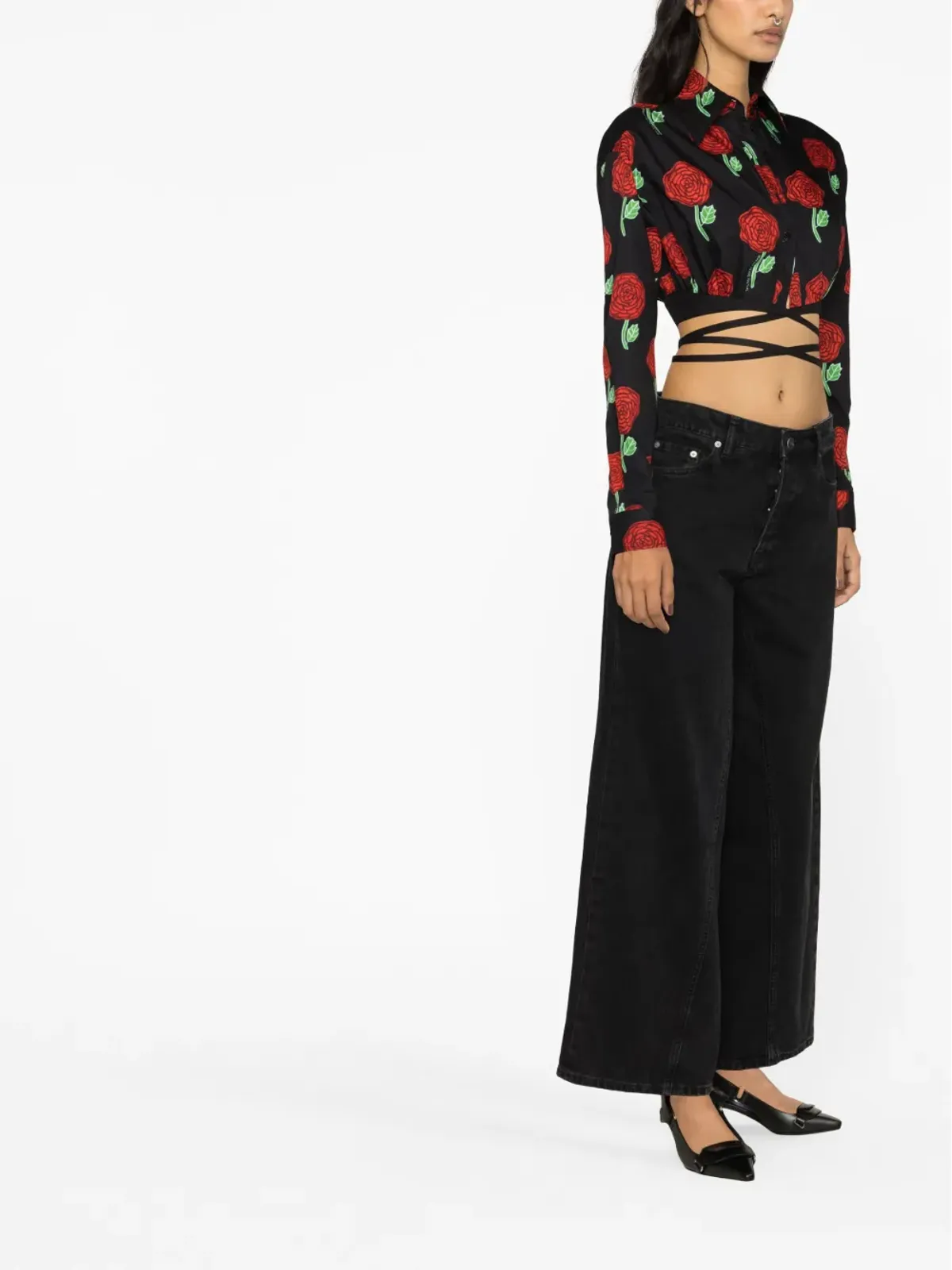 Versace Jeans Couture 花柄プリントのクロップドブラウス - 画像3