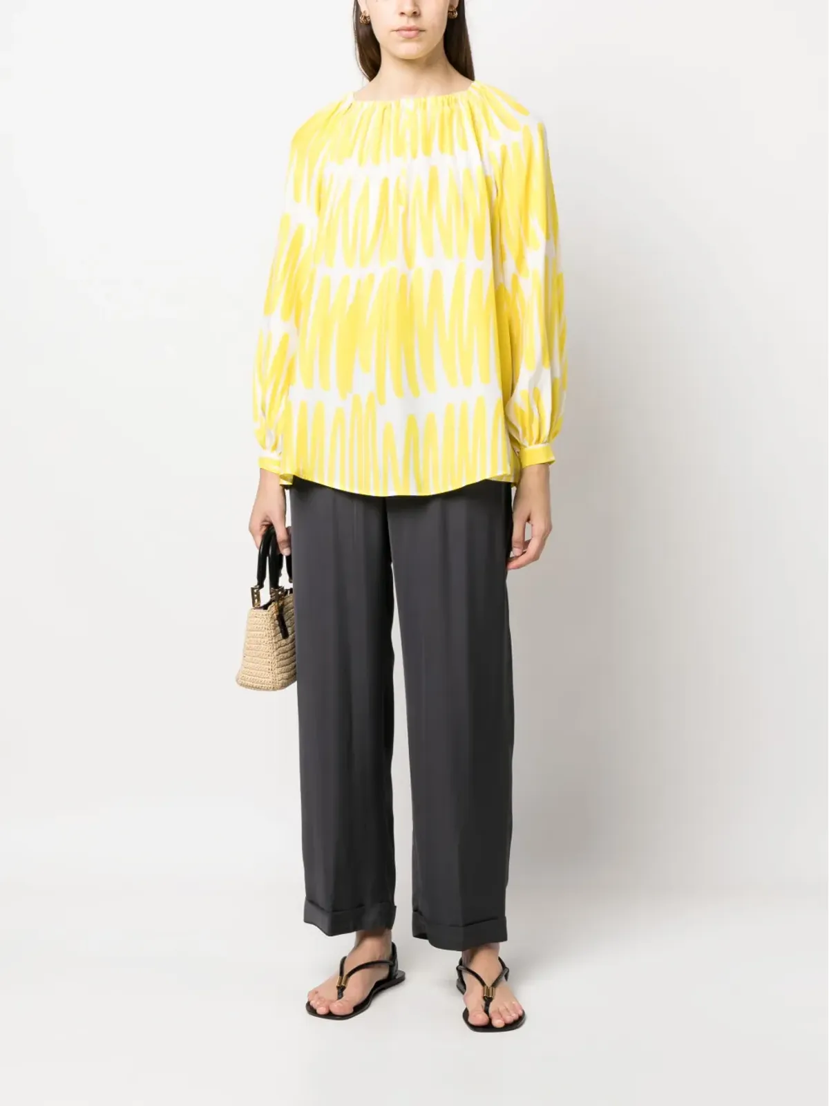 Kiton アブストラクトプリント シルク ブラウス - 画像2