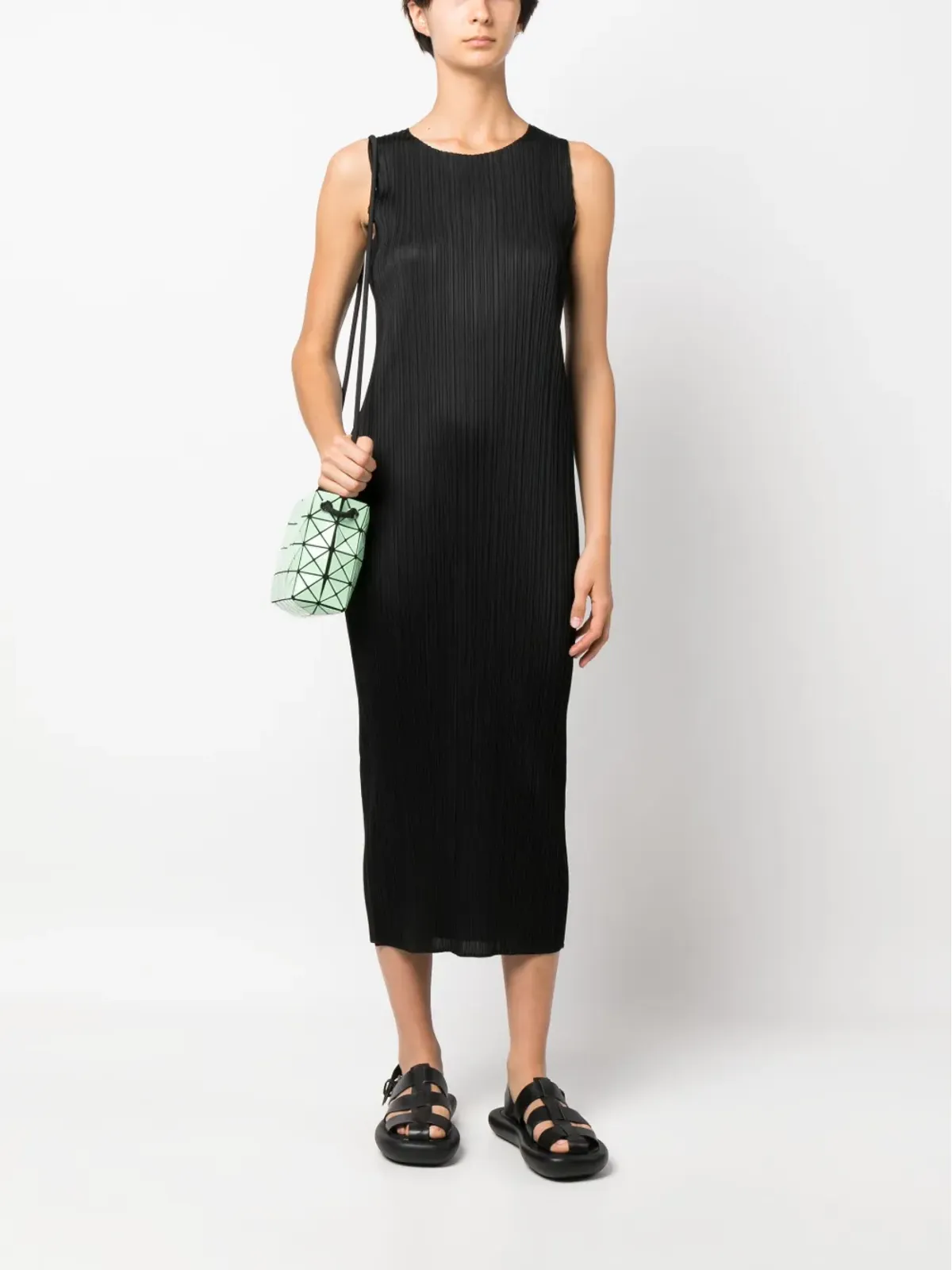 Pleats Please Issey Miyake ノースリーブプリーツミディドレス - ブラック - 画像2