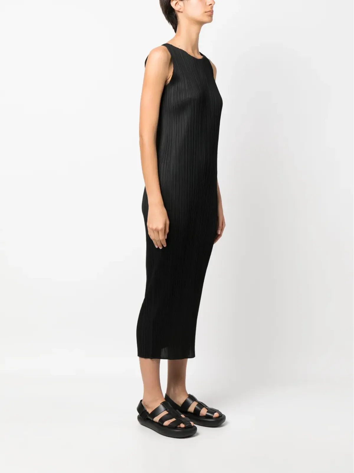 Pleats Please Issey Miyake ノースリーブプリーツミディドレス - ブラック - 画像3