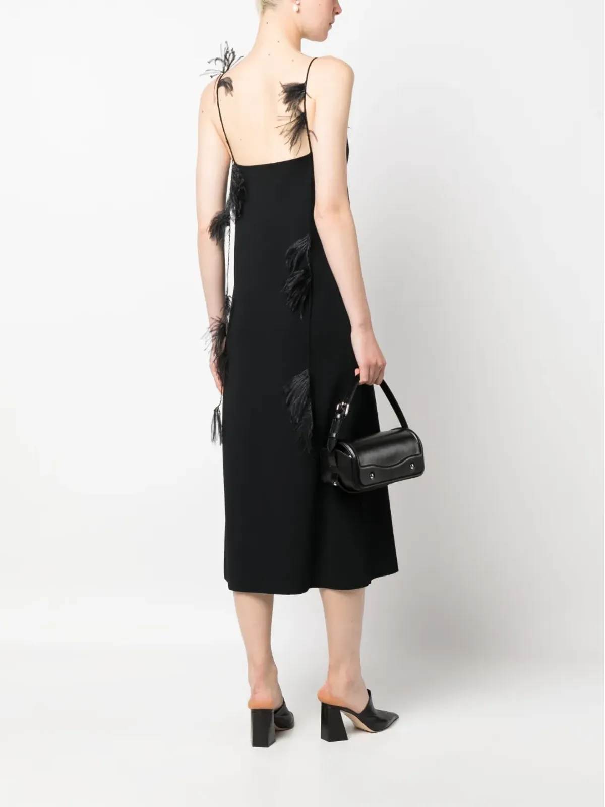Jil Sander フェザー・トリム付きスリップドレス - ブラック - 画像2