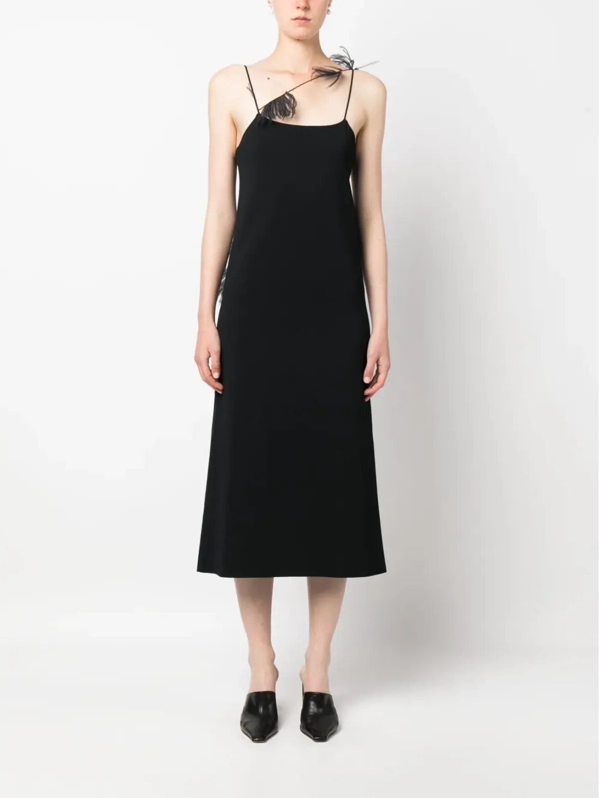 Jil Sander フェザー・トリム付きスリップドレス - ブラック - 画像3