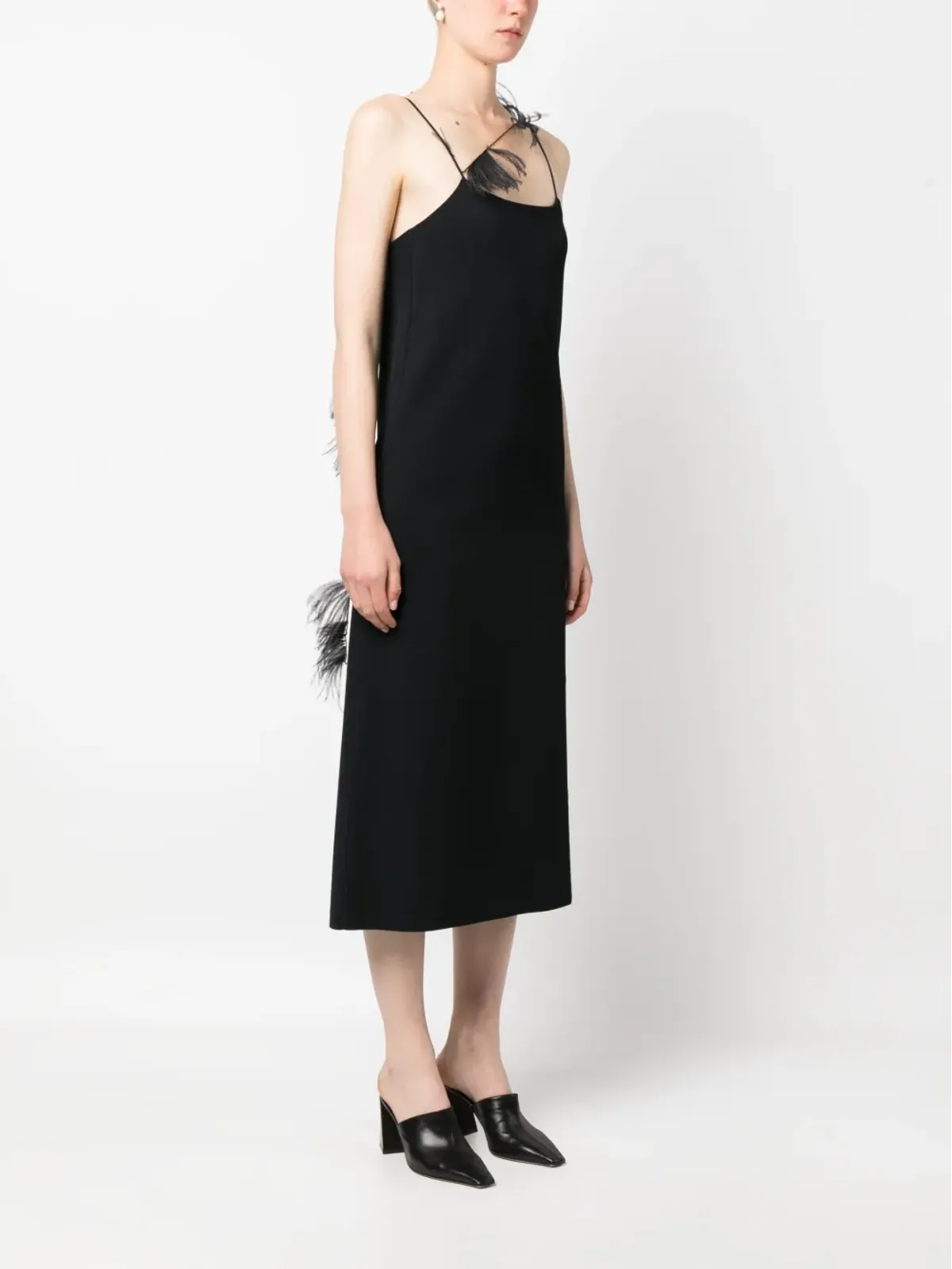 Jil Sander フェザー・トリム付きスリップドレス - ブラック - 画像4