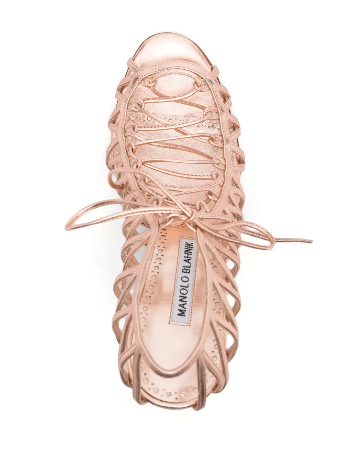 Manolo Blahnik メタリックエフェクト レースアップサンダル - 画像4