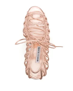 Manolo Blahnik メタリックエフェクト レースアップサンダル - サムネイル4