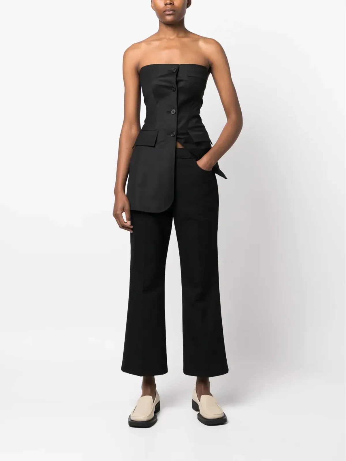 Jil Sander プリーツ加工フレアクロップドパンツ - 画像2