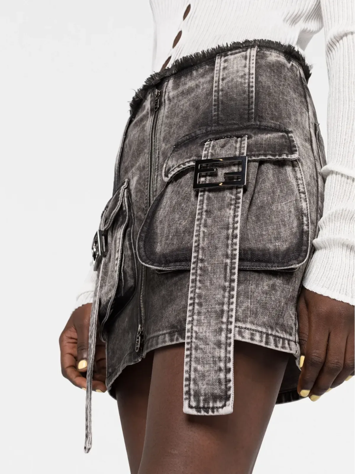 FENDI ストーンウォッシュデニムカーゴスカート - 画像3