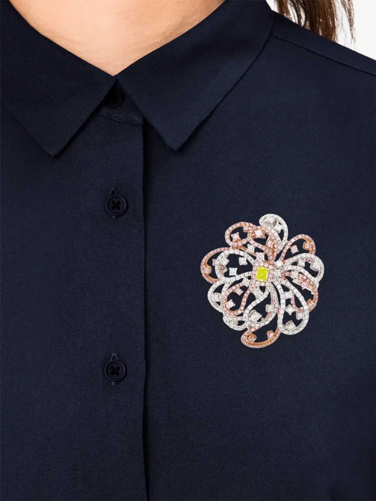 HYT Jewelry ダイヤモンド ペンダントとブローチ - シルバー - 画像1