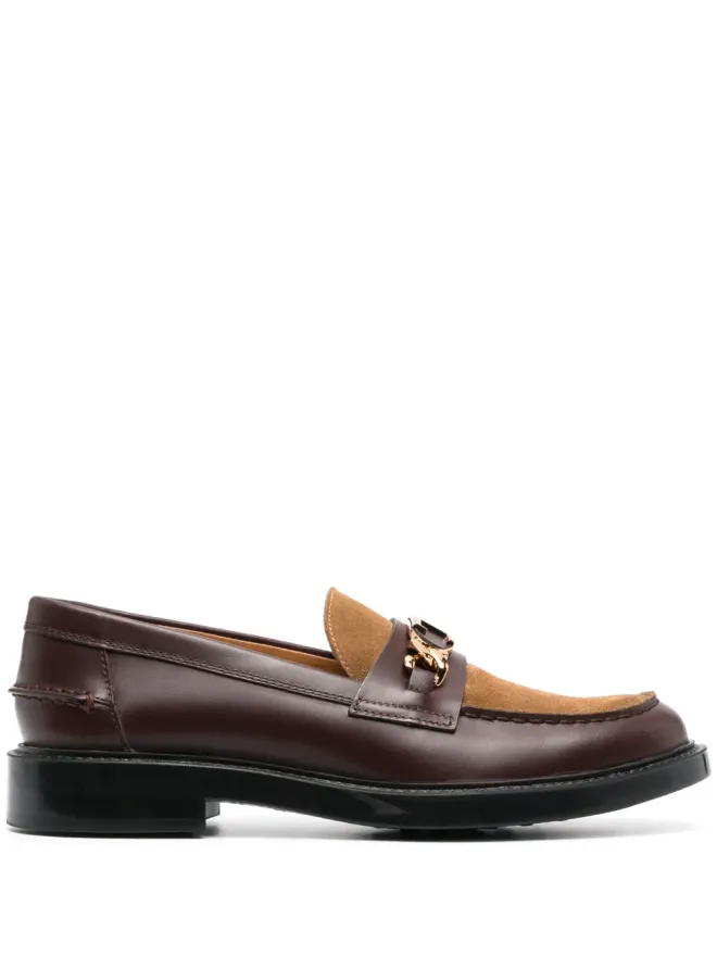 Tod's Tod's ロゴプレート付きパネルドローファー - ブラウンの商品画像