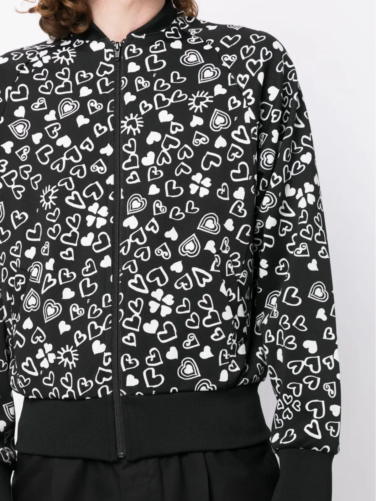 Black Comme Des Garçons ハートプリントジップボンバージャケット - 画像5