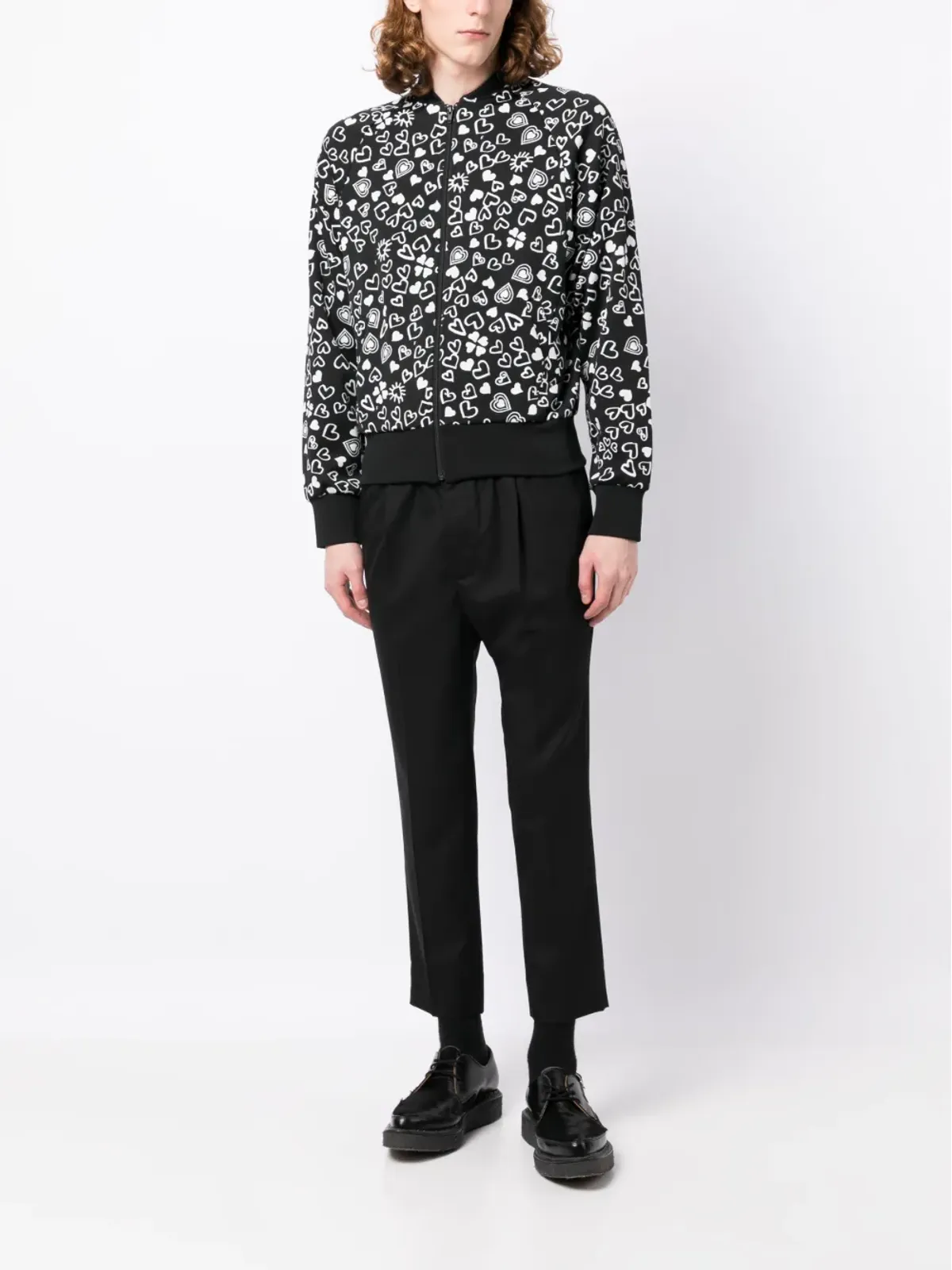Black Comme Des Garçons ハートプリントジップボンバージャケット - 画像2