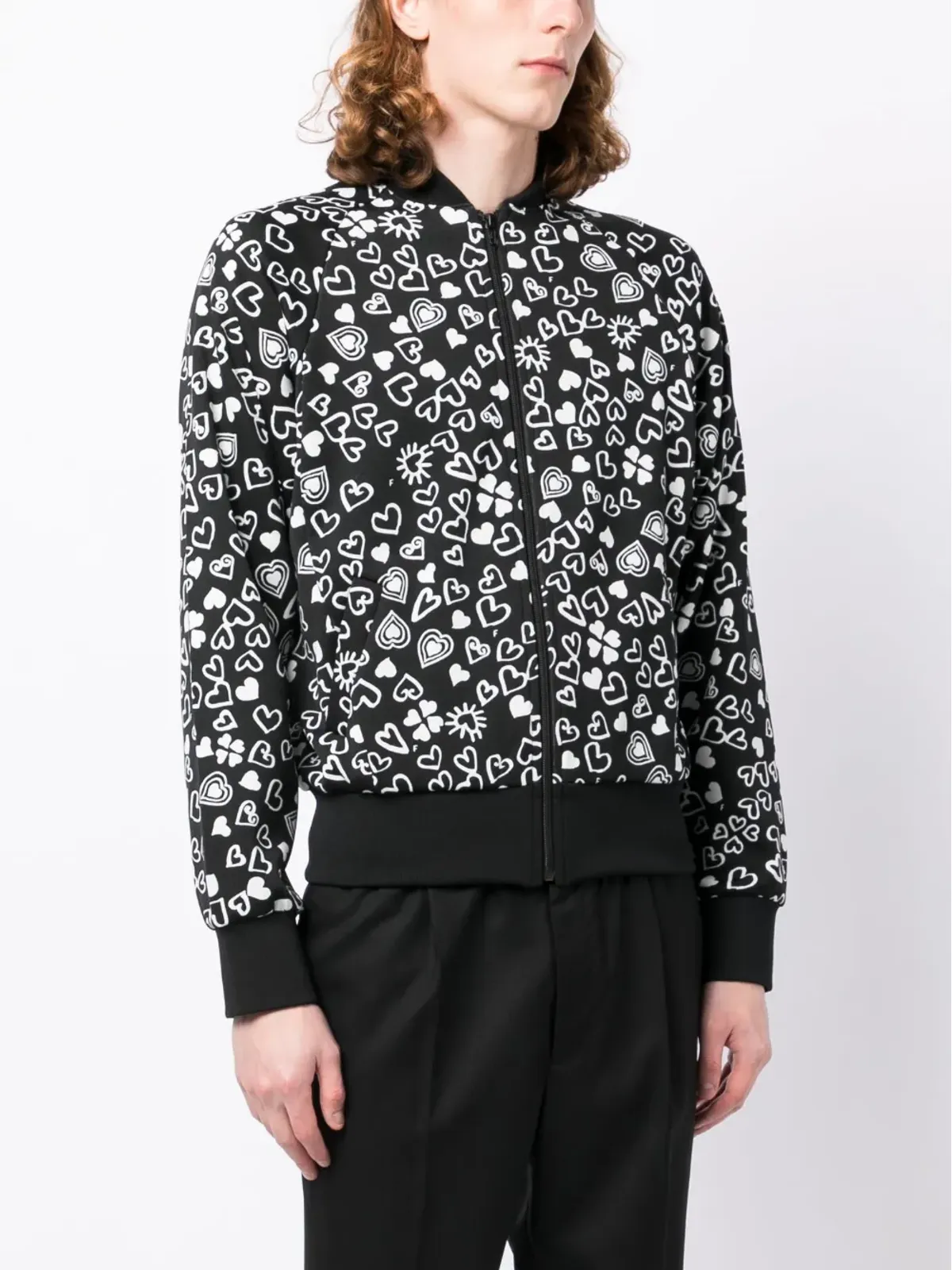 Black Comme Des Garçons ハートプリントジップボンバージャケット - 画像3