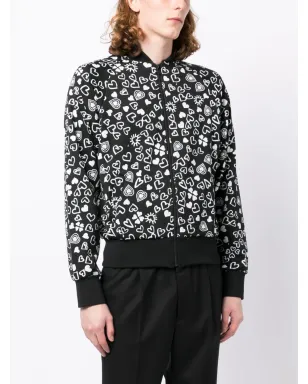 Black Comme Des Garçons ハートプリントジップボンバージャケット - サムネイル3