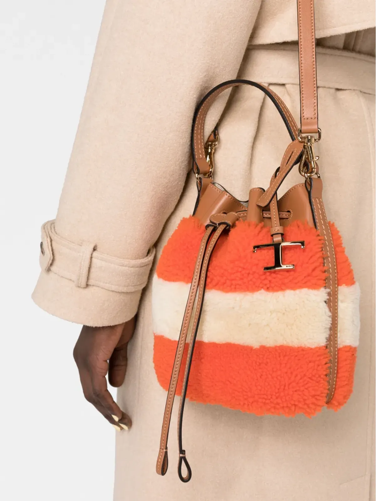 Tod's カラーブロック フリース バケットバッグ - オレンジ - 画像3
