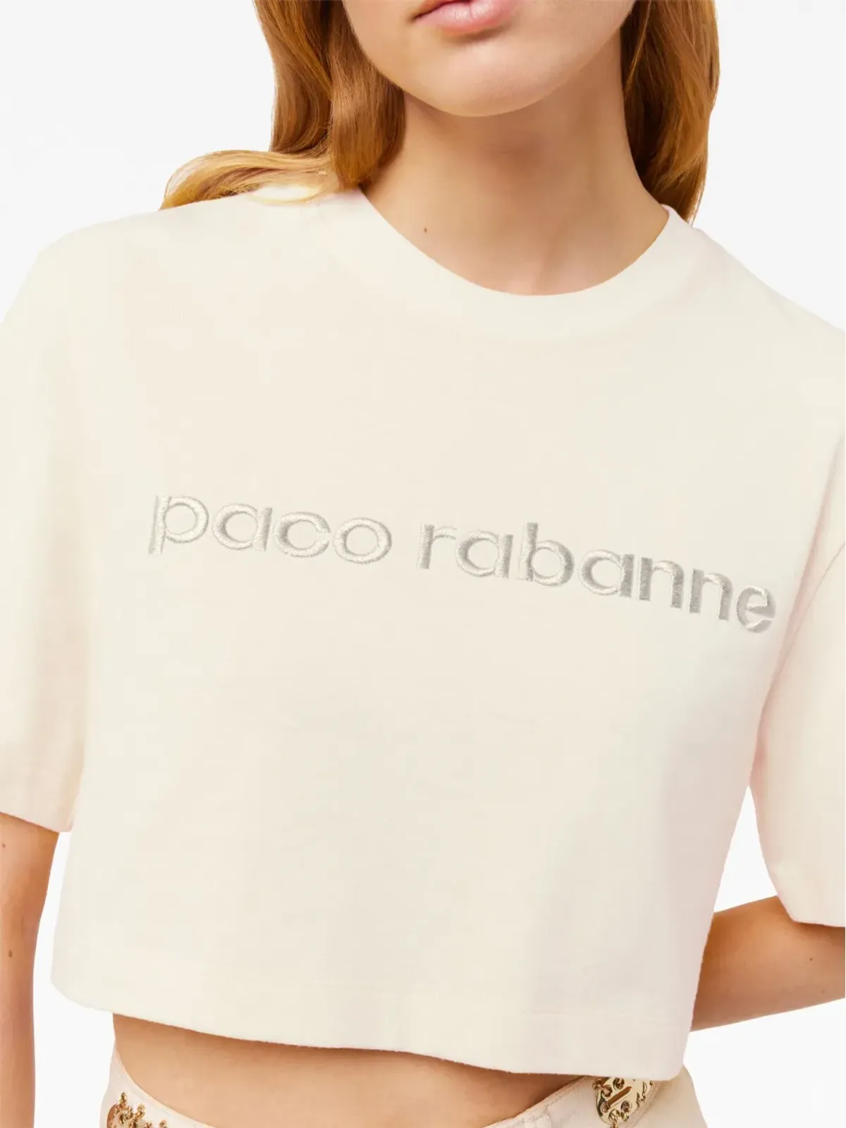 Rabanne ロゴ刺繍入りクロップドTシャツ - 画像4