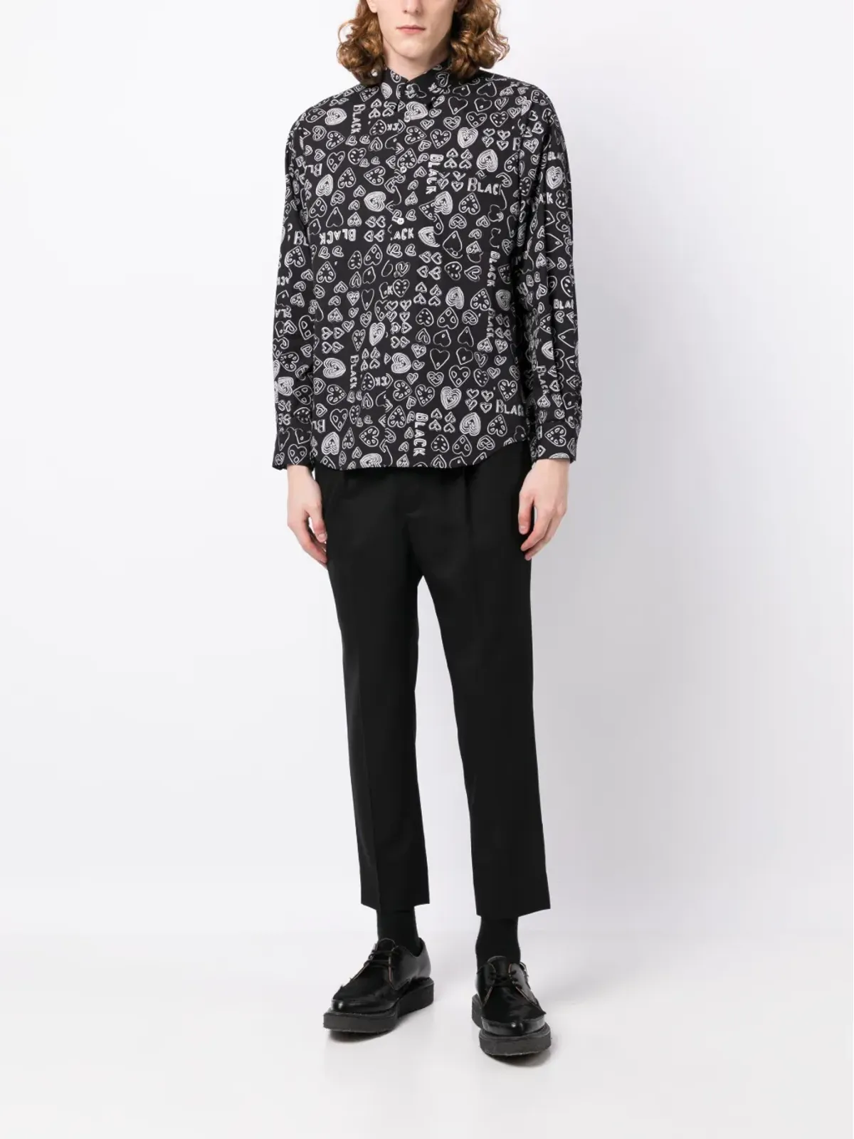 Black Comme Des Garçons ハート柄コットンシャツ - 画像2