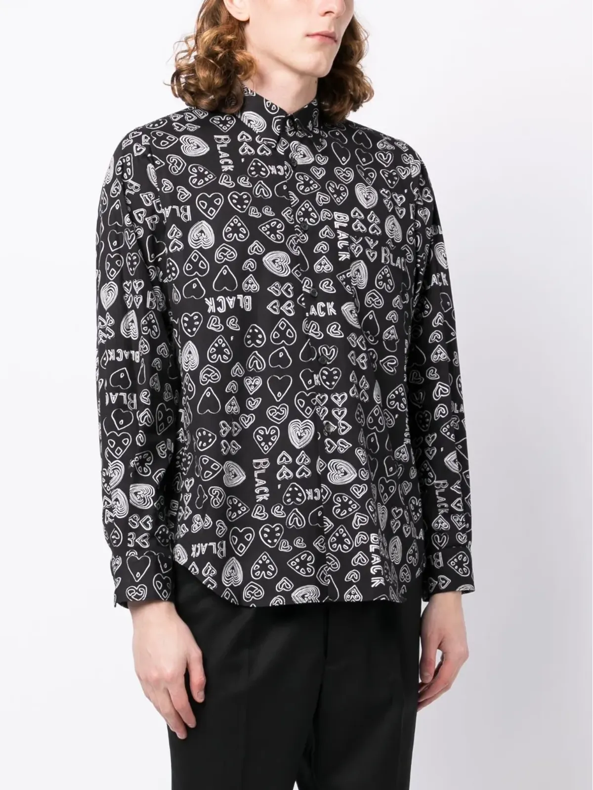 Black Comme Des Garçons ハート柄コットンシャツ - 画像3