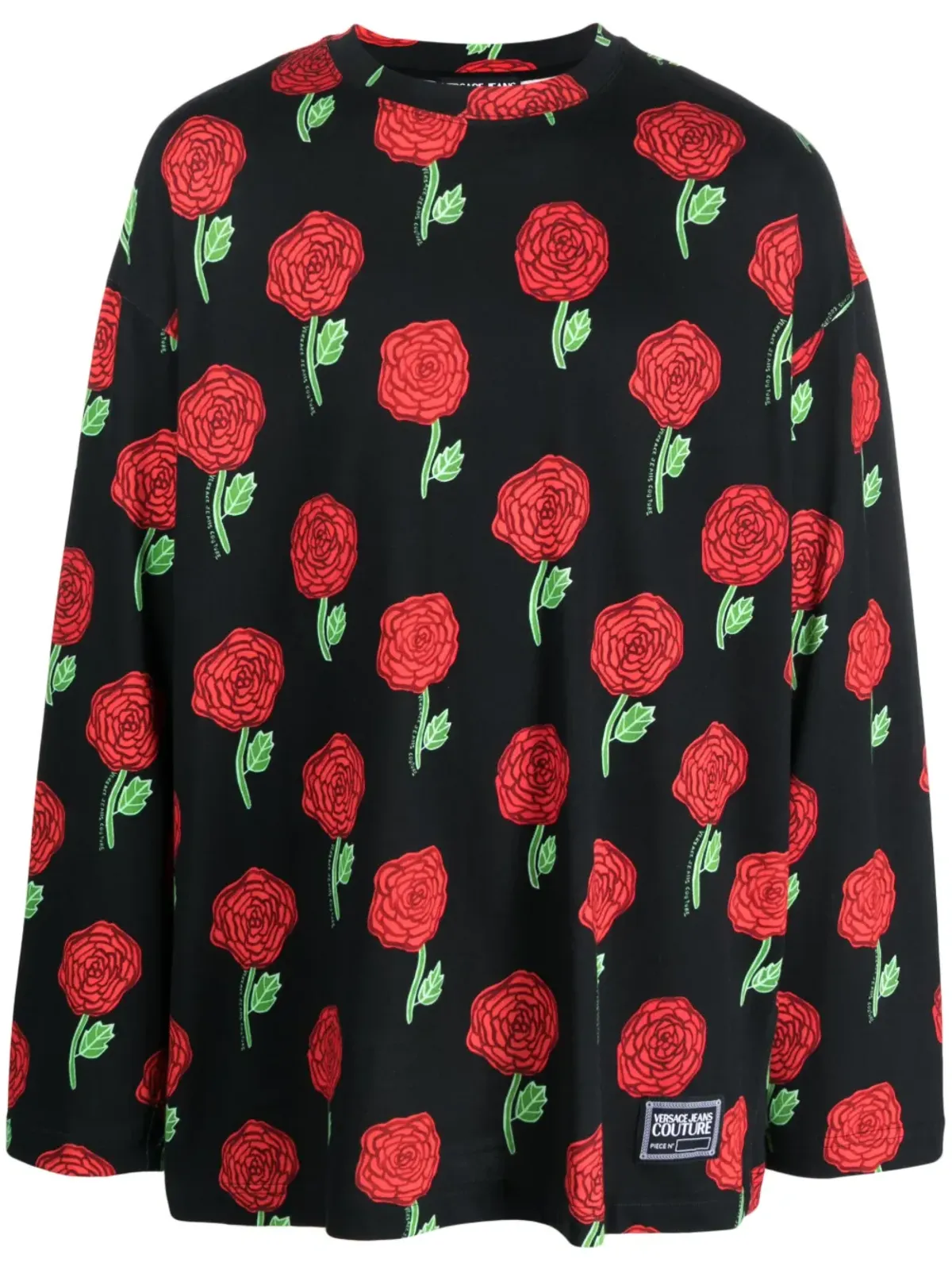 Versace Jeans Couture Interlock rose-print oversized T-shirt - Black - 画像1
