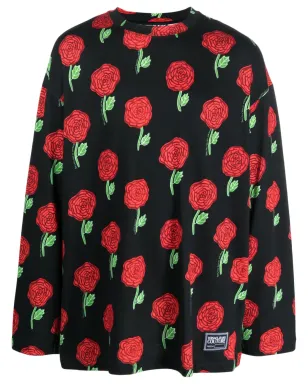 Versace Jeans Couture Interlock rose-print oversized T-shirt - Black - サムネイル1
