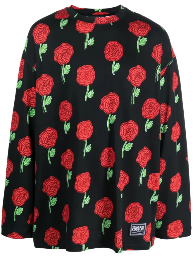 Versace Jeans Couture Versace Jeans Couture Interlock rose-print oversized T-shirt - Blackの商品画像