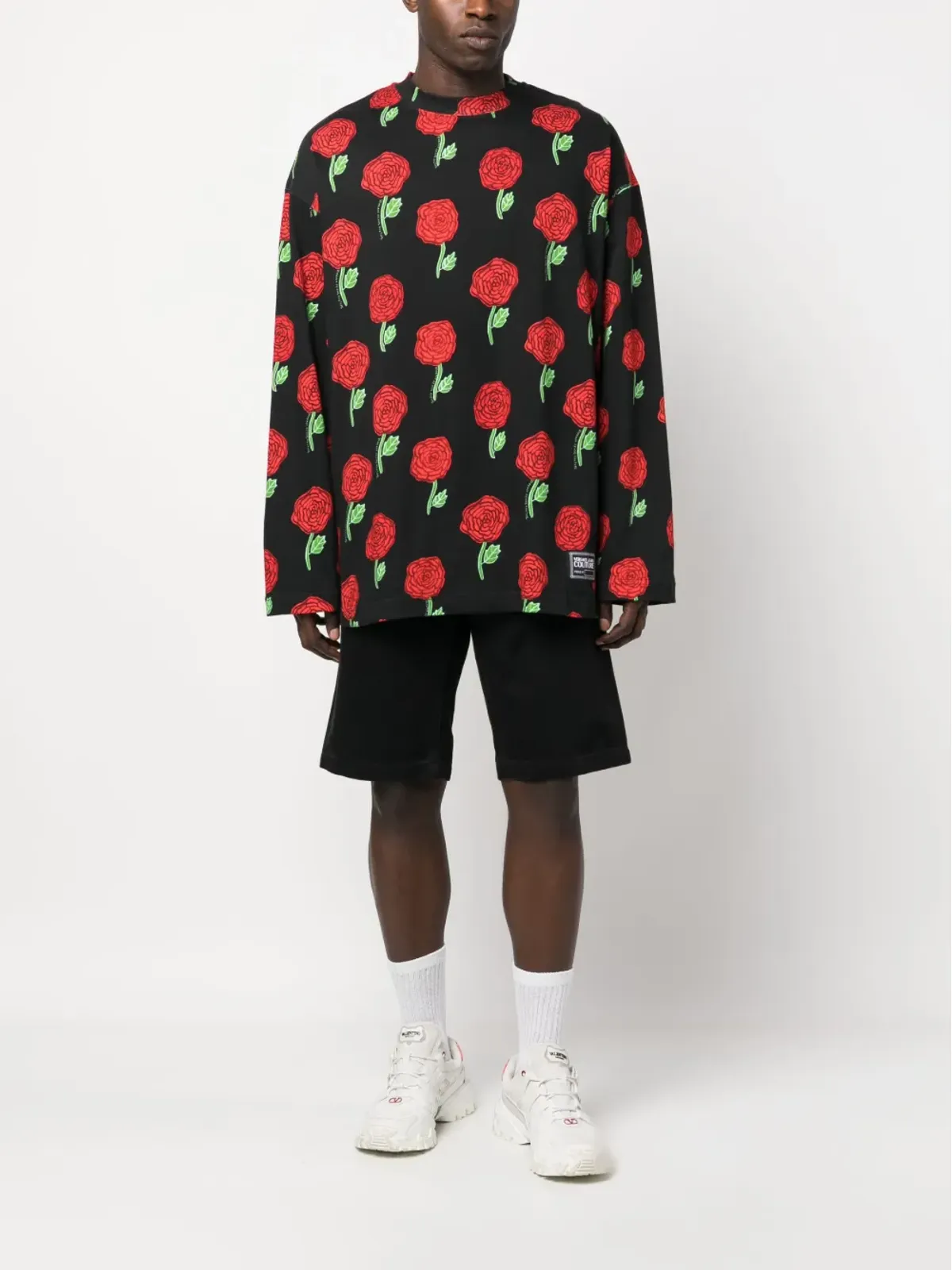 Versace Jeans Couture Interlock rose-print oversized T-shirt - Black - 画像2