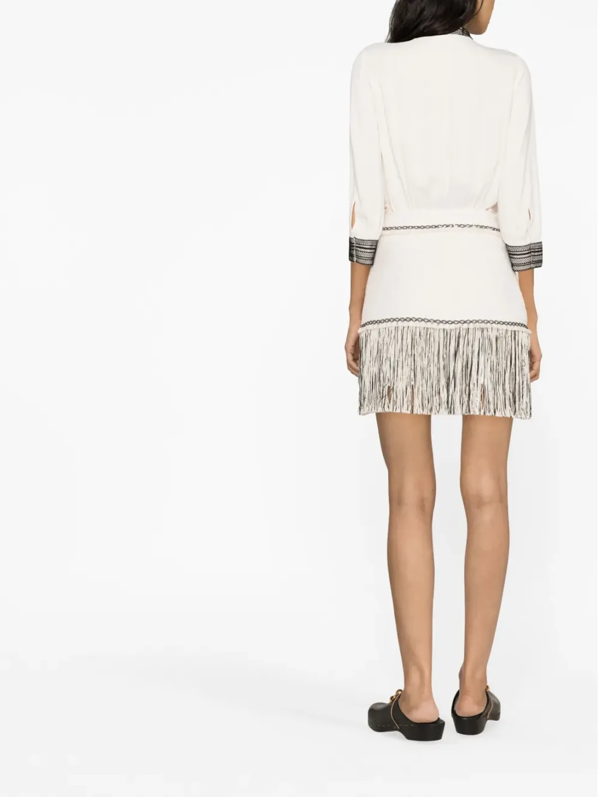 Elisabetta Franchi フリンジ付きジョーゼットとツイードのミニドレス - 画像3