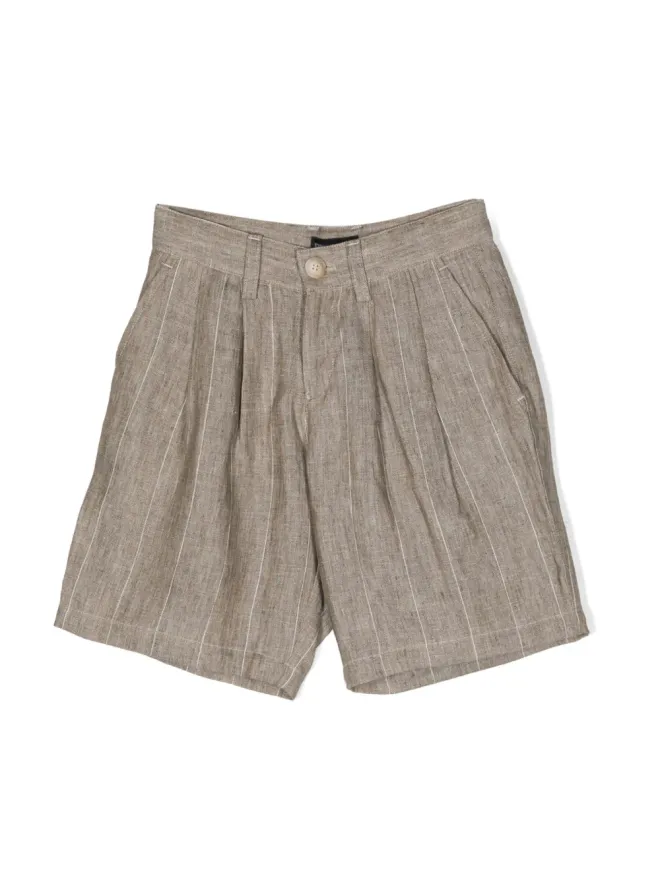 Emporio Armani Kids Emporio Armani Kids ストライプ入りリネンショーツ - Brownの商品画像