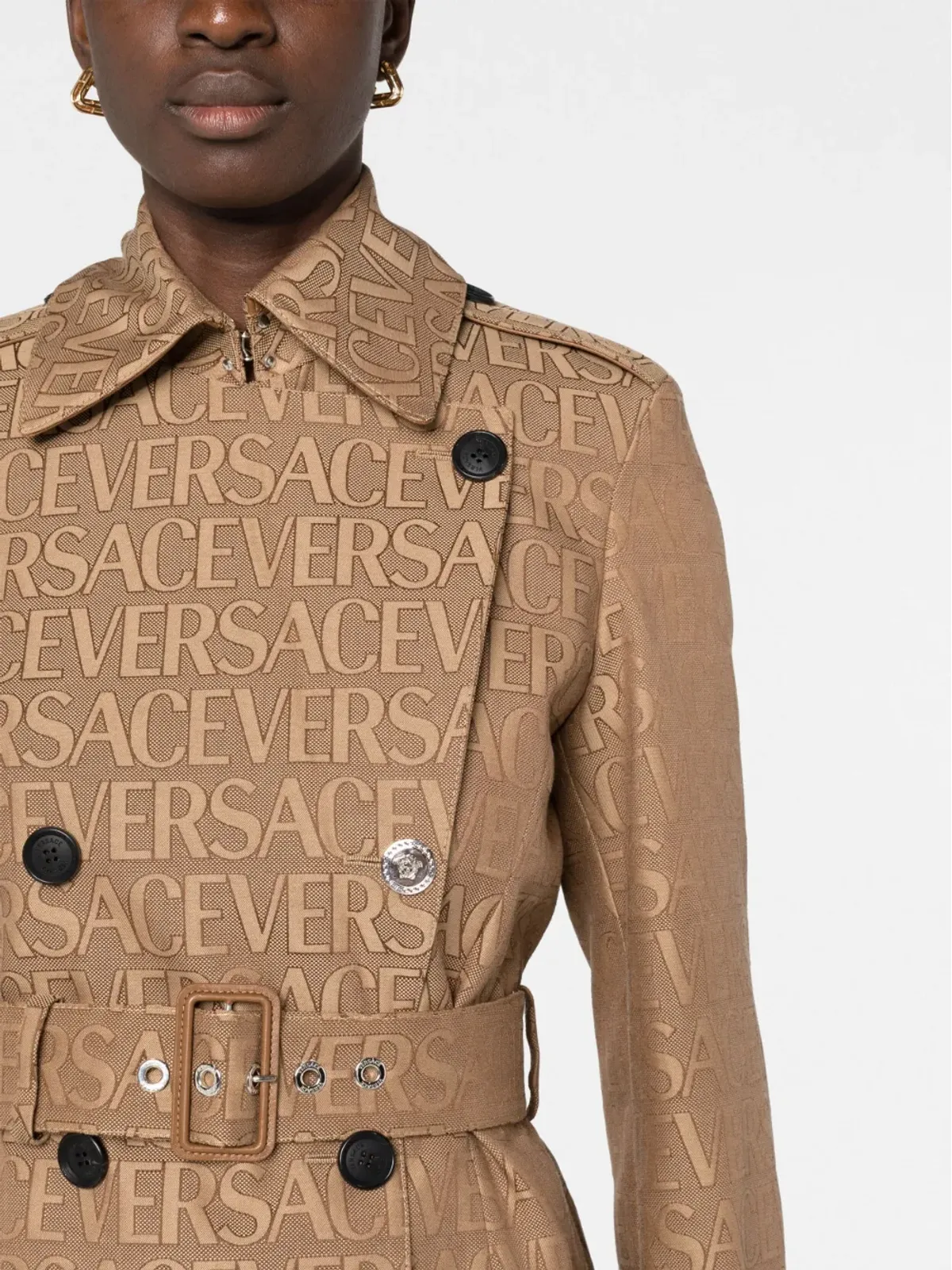 Versace 総柄ジャカード トレンチコート - 画像5