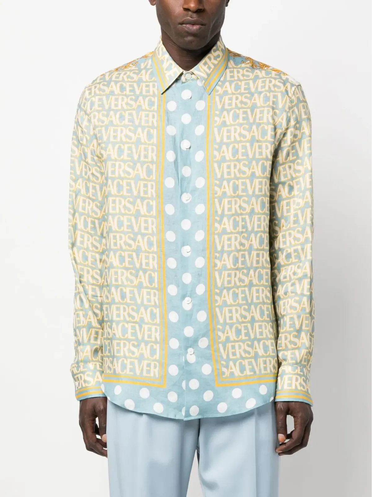 Versace オールオーバーリネンシャツ - イエロー - 画像3