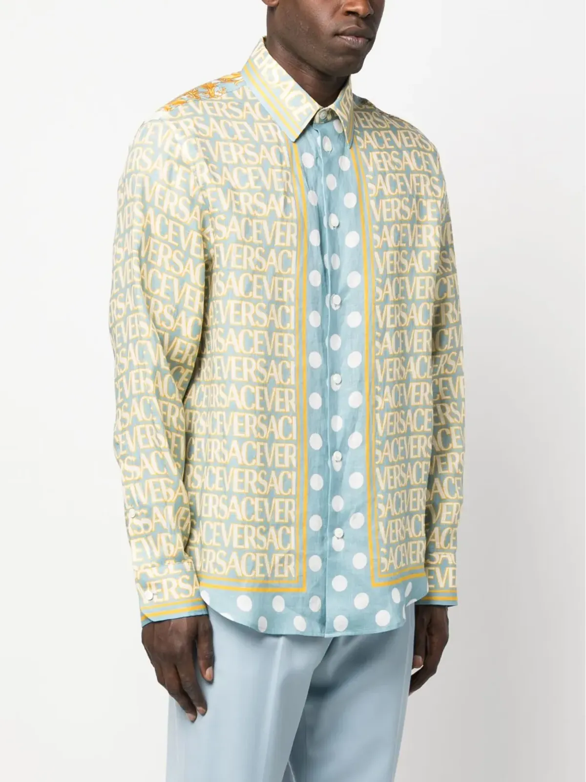 Versace オールオーバーリネンシャツ - イエロー - 画像4