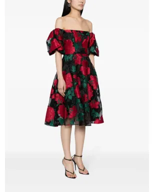 Marchesa Notte Claude 花柄アップリケ付きミディドレス - サムネイル3