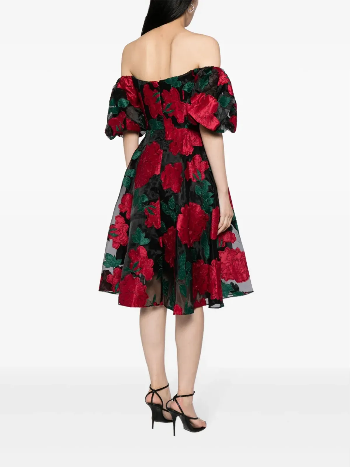 Marchesa Notte Claude 花柄アップリケ付きミディドレス - 画像4