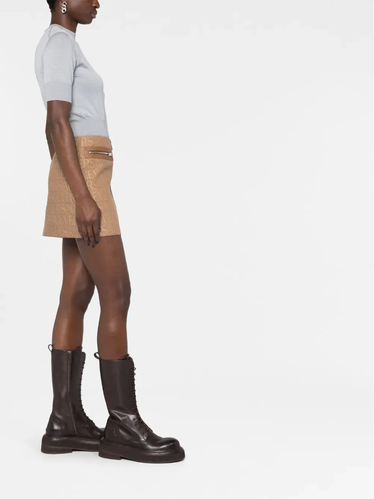 Versace オールオーバー レザー トリム ミニスカート - 画像4