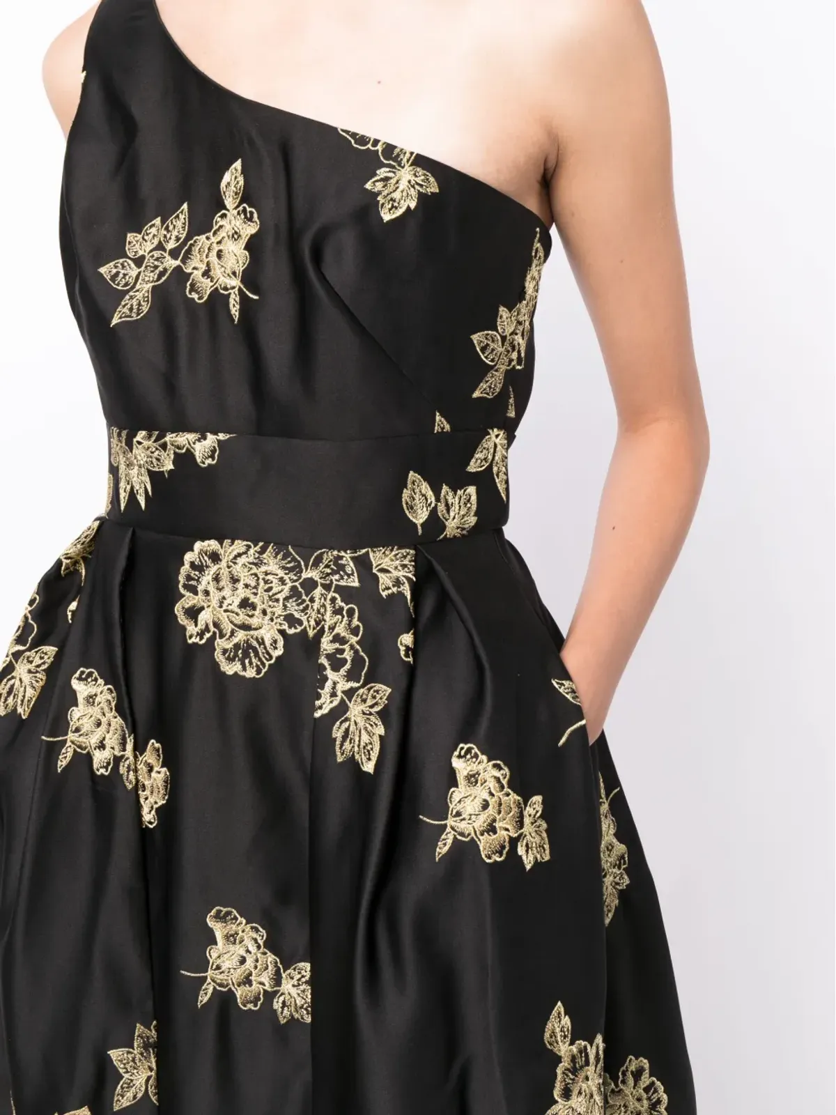 Marchesa Notte 花柄刺繍の片側ショルダーガウン - 画像5