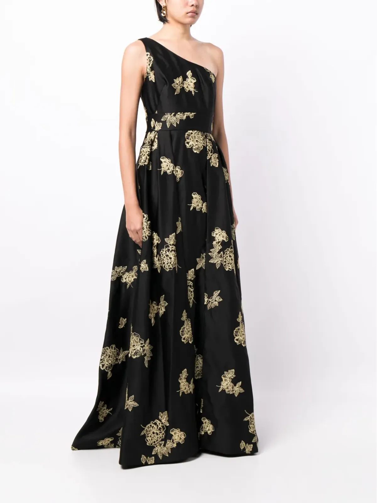 Marchesa Notte 花柄刺繍の片側ショルダーガウン - 画像3