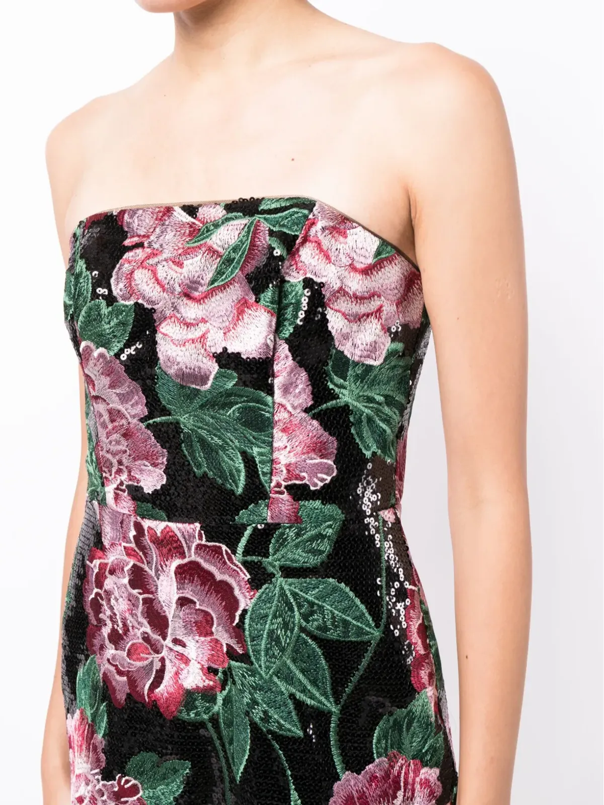 Marchesa Notte セクイン装飾ストラップレスミニドレス - ブラック - 画像5