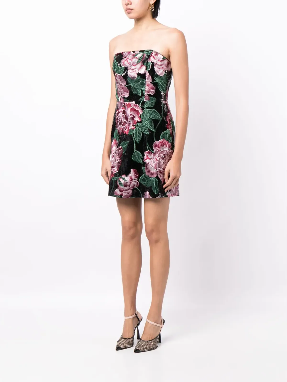 Marchesa Notte セクイン装飾ストラップレスミニドレス - ブラック - 画像3