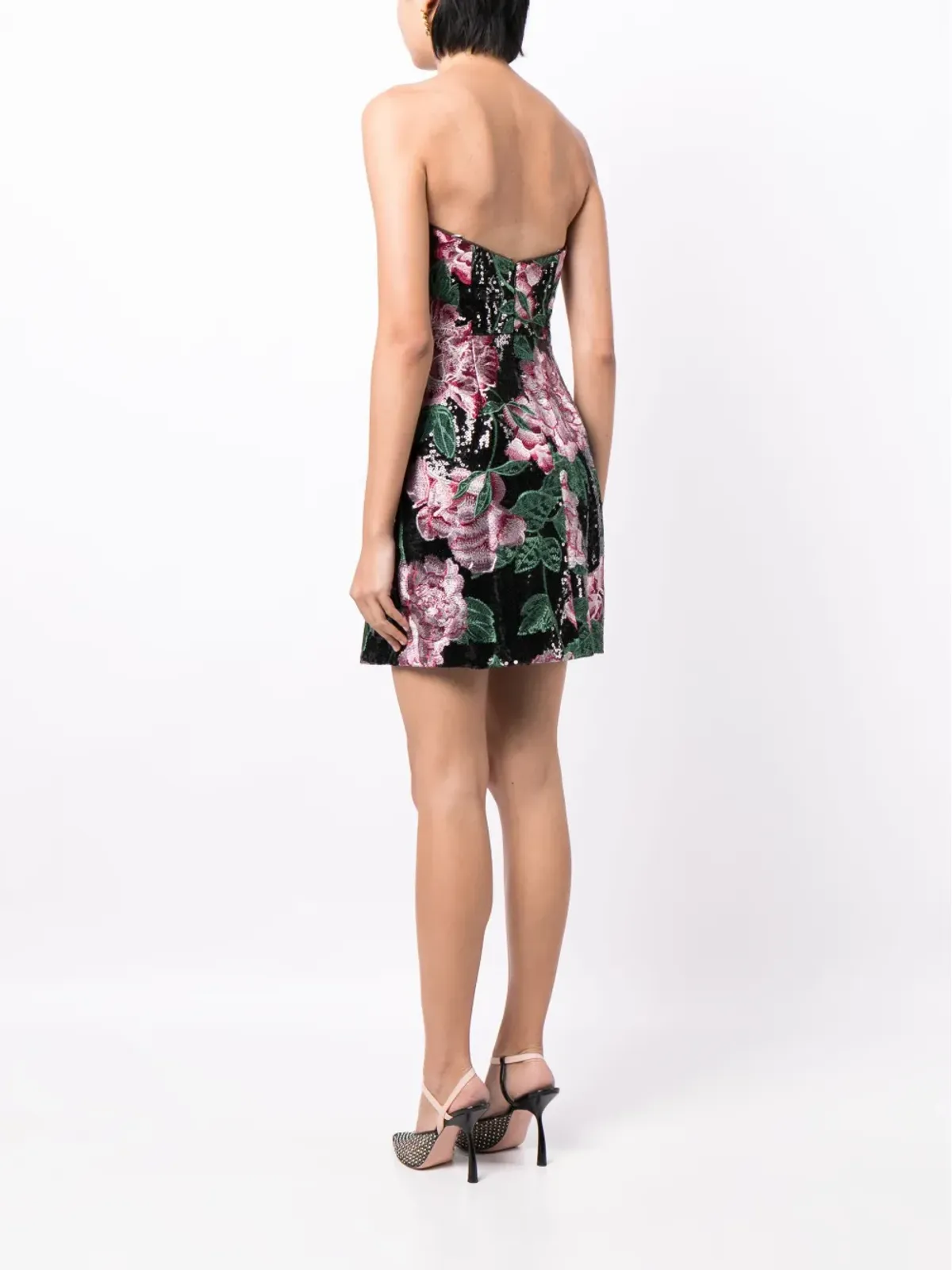 Marchesa Notte セクイン装飾ストラップレスミニドレス - ブラック - 画像4