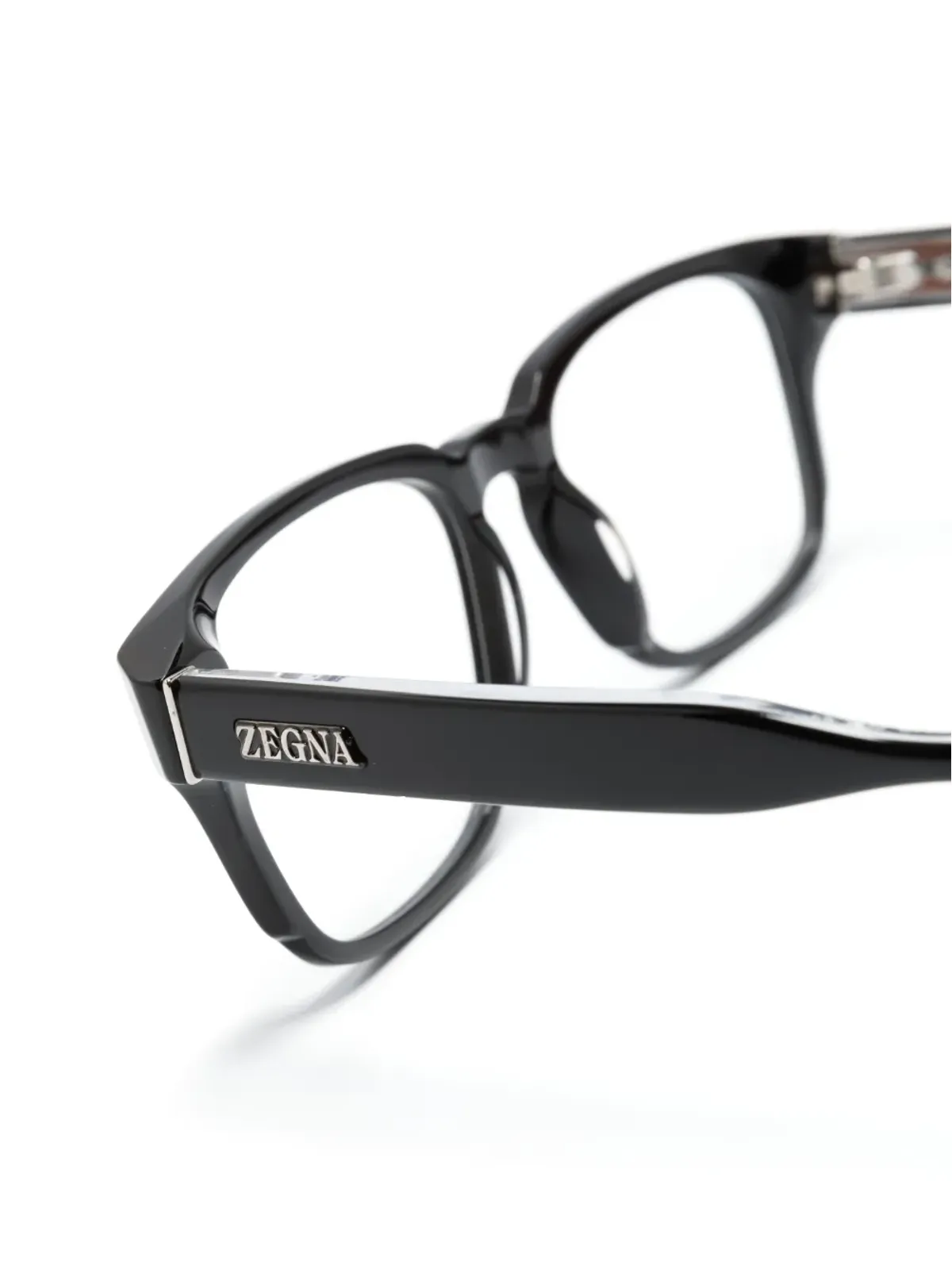 Zegna ロゴプレート付きスクエアフレーム眼鏡 ブラック - 画像3