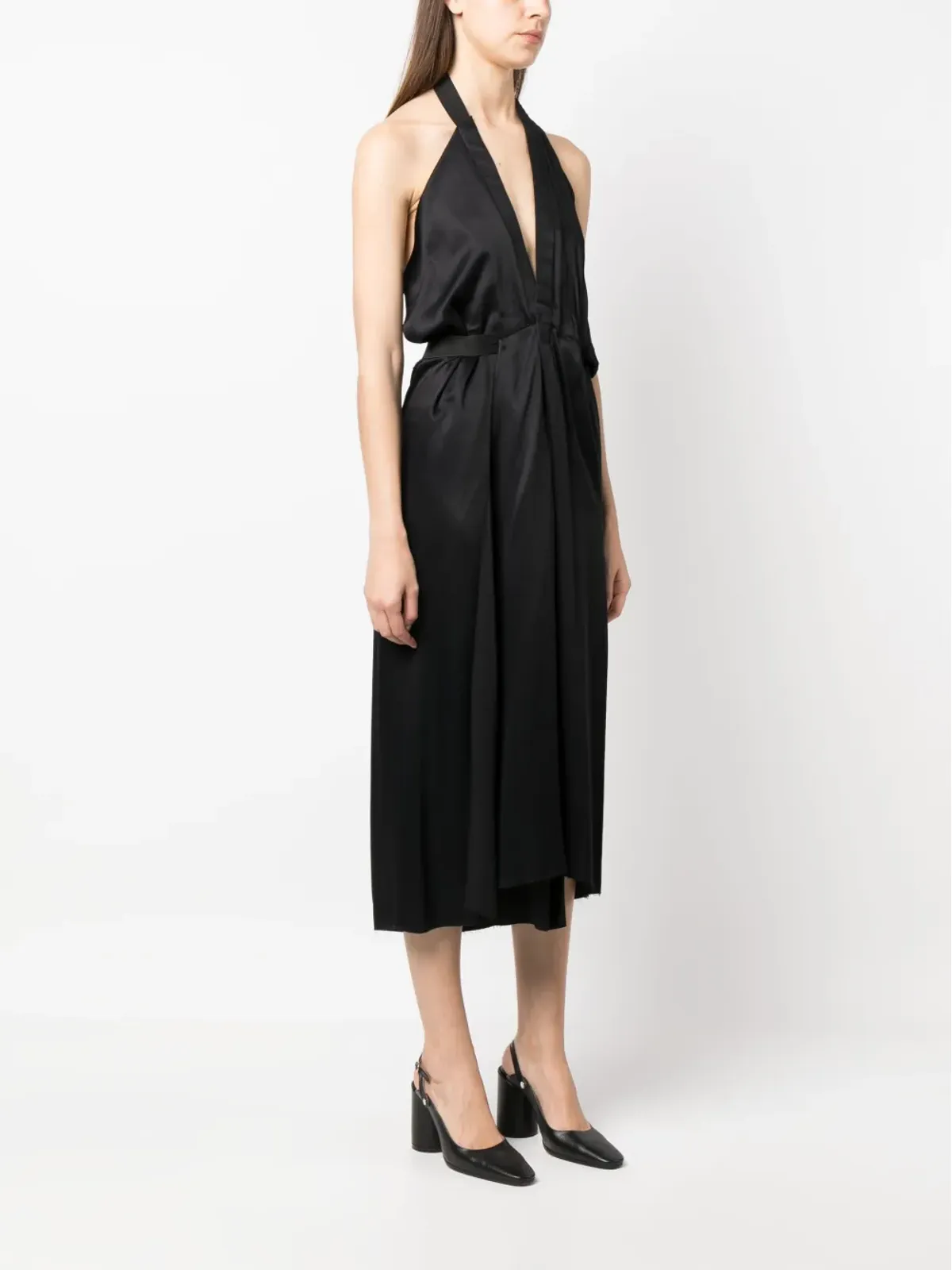MM6 Maison Margiela サテン ハルターネック ミディドレス ブラック - 画像3