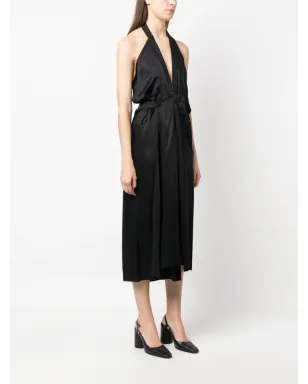 MM6 Maison Margiela サテン ハルターネック ミディドレス ブラック - サムネイル3