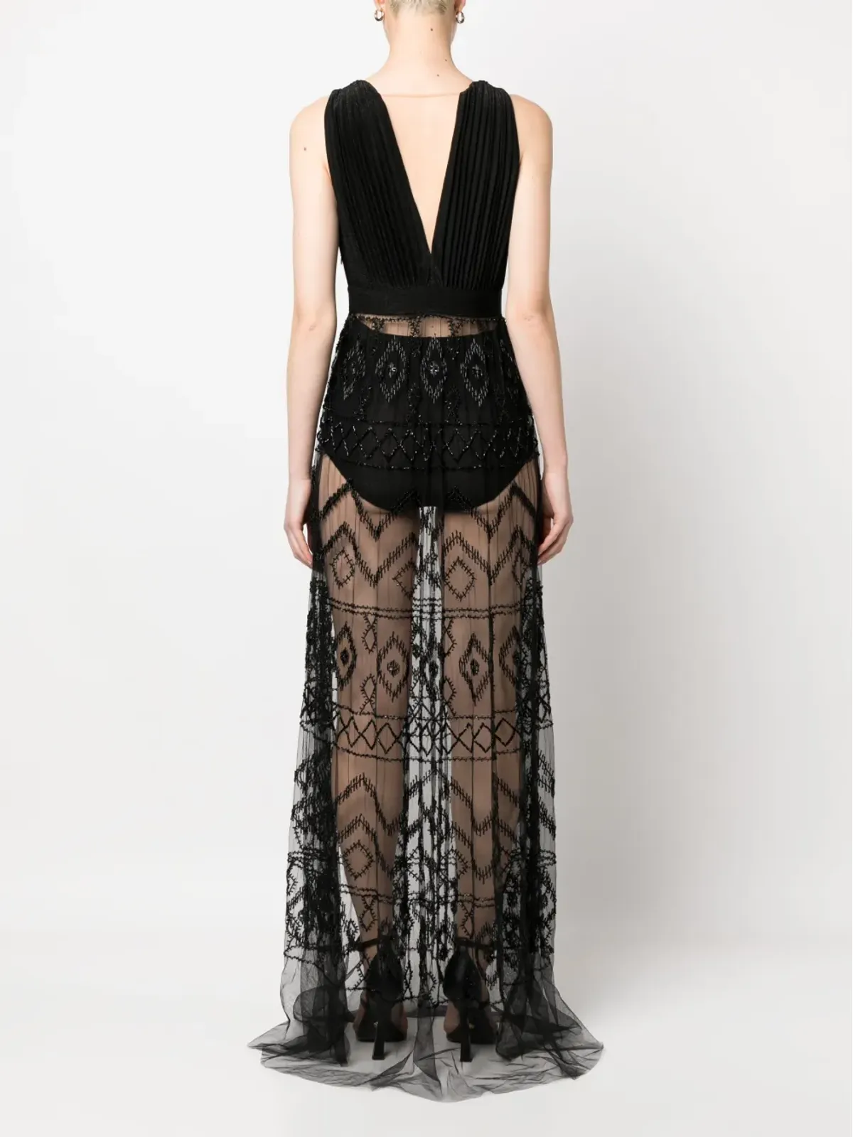 Elisabetta Franchi Vネック ビーズ付き マキシドレス - 画像4