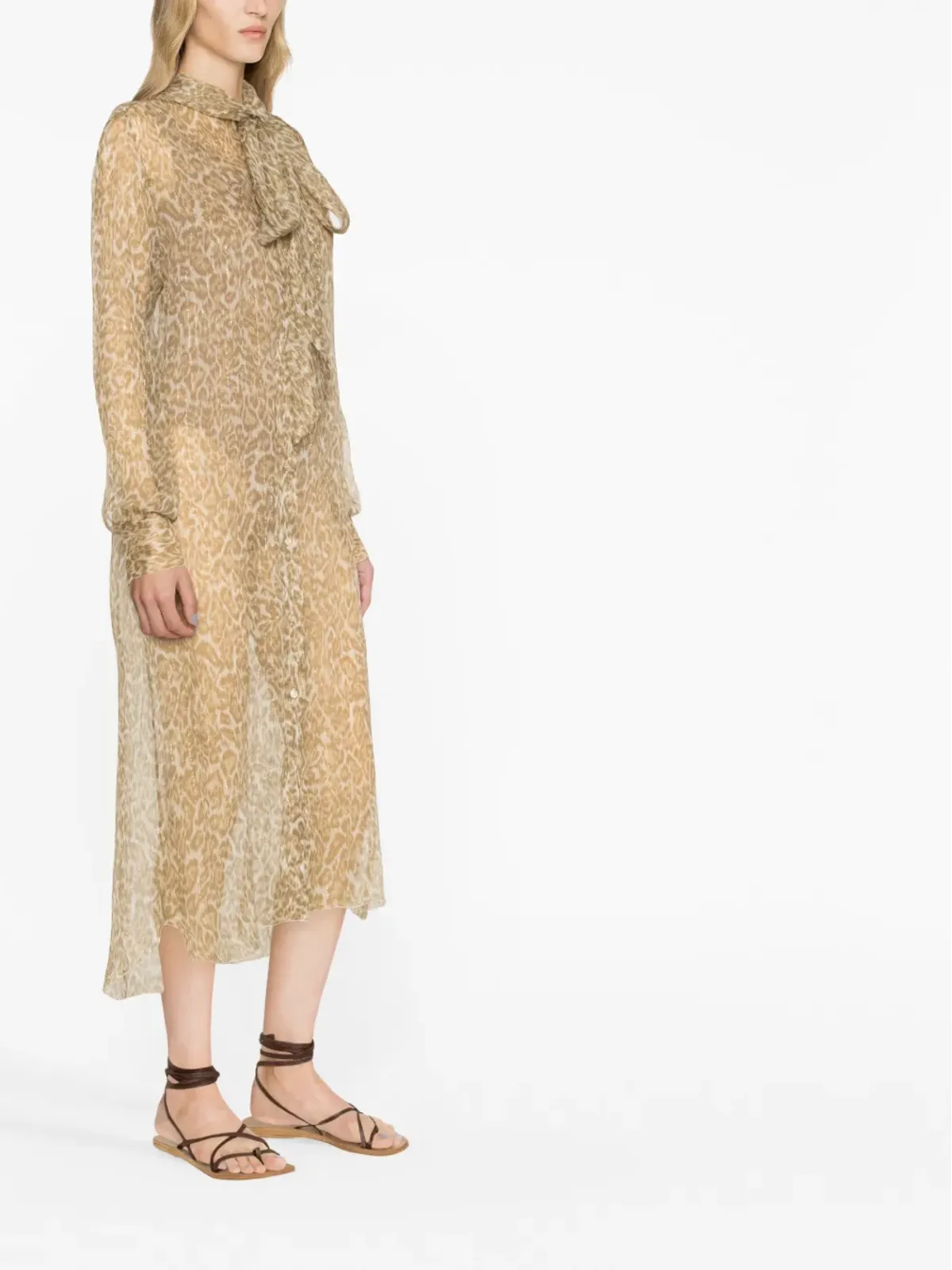 Ermanno Scervino シアーシルク ミディドレス ブラウン - 画像3