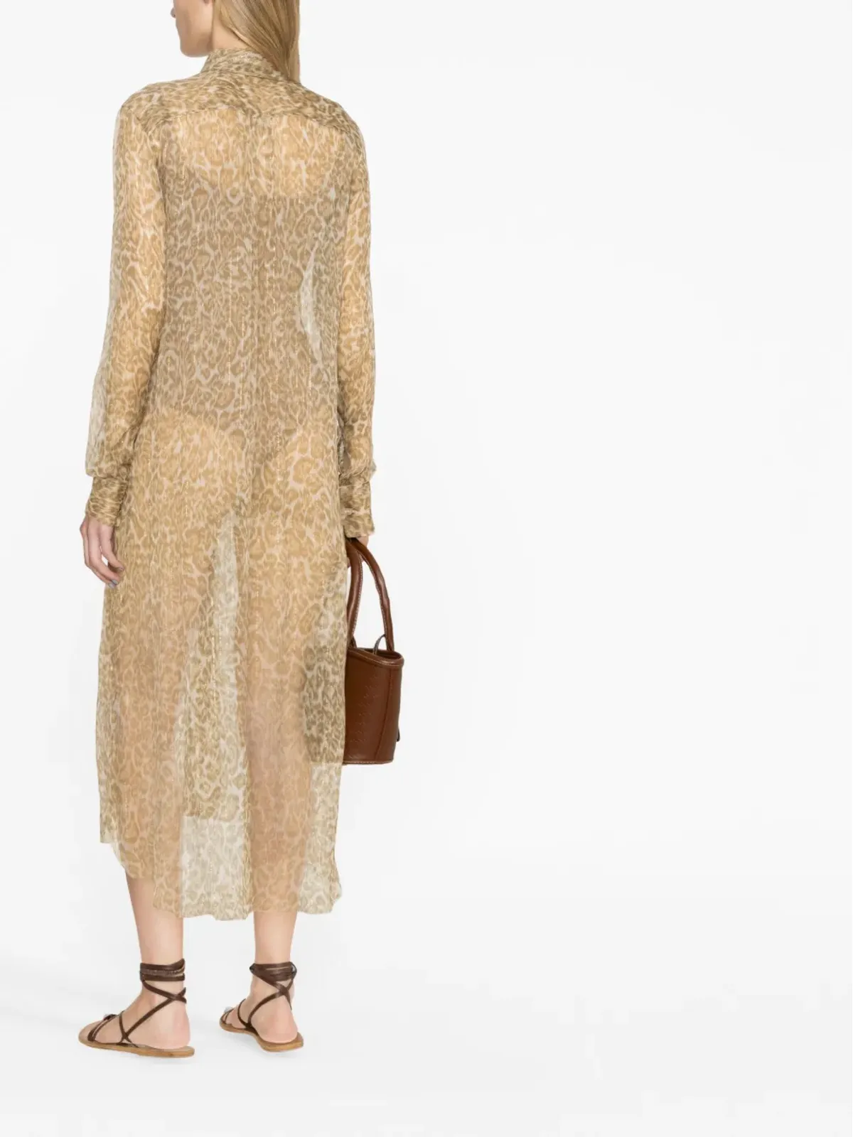 Ermanno Scervino シアーシルク ミディドレス ブラウン - 画像4