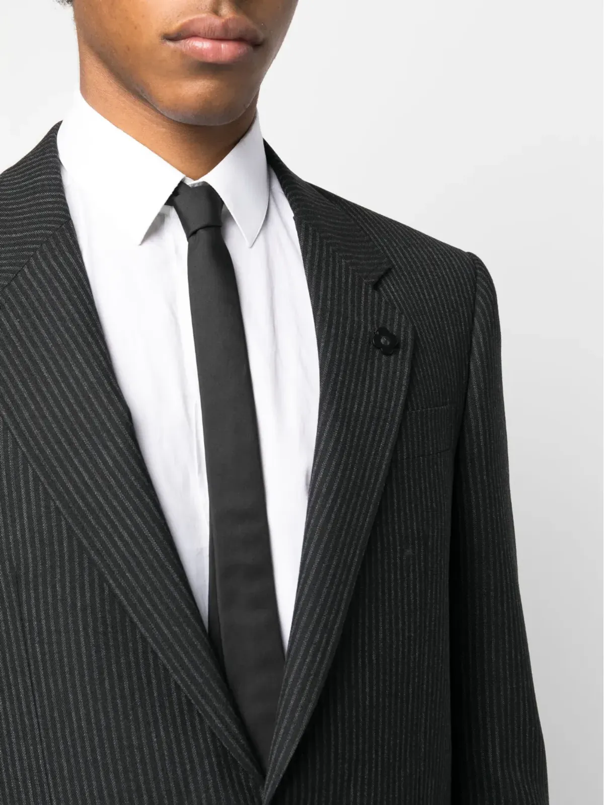Lardini ストライプ柄シングルブレストスーツ ブラック - 画像5