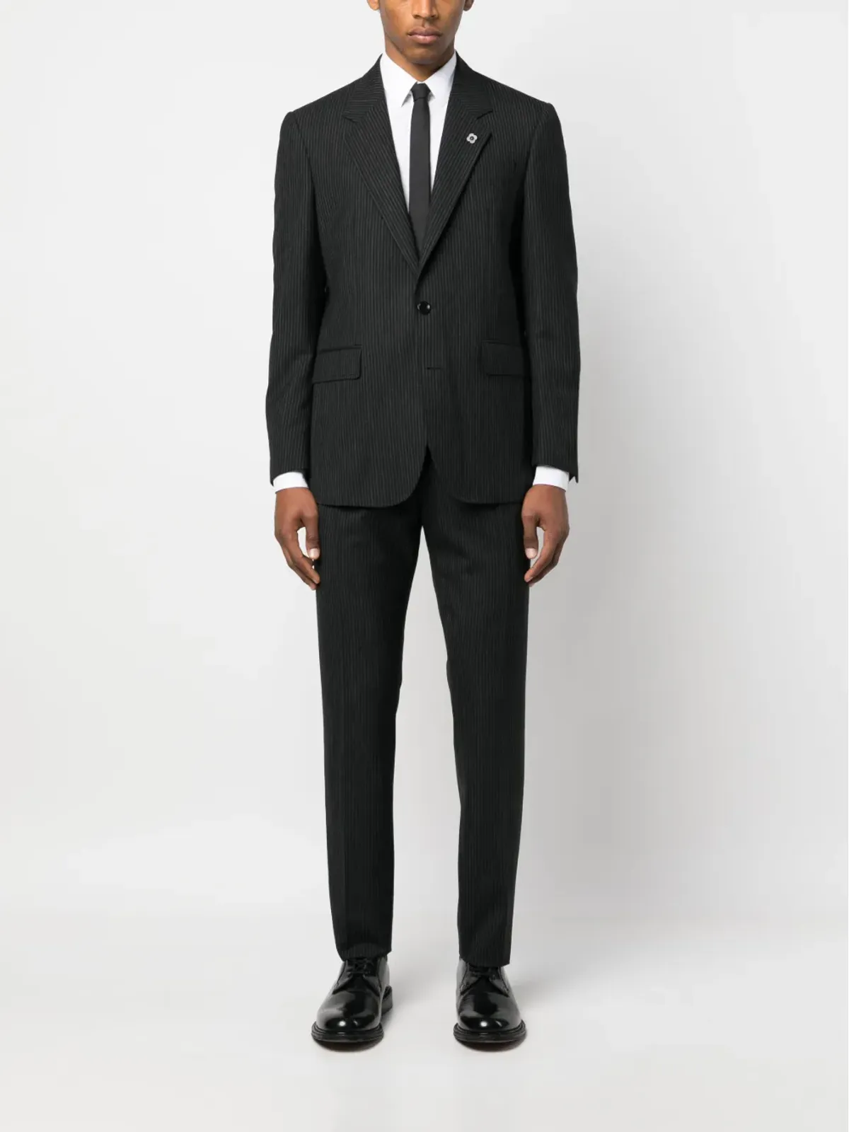 Lardini ストライプ柄シングルブレストスーツ ブラック - 画像2