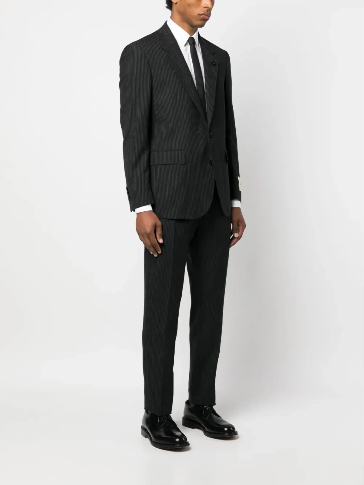 Lardini ストライプ柄シングルブレストスーツ ブラック - 画像3
