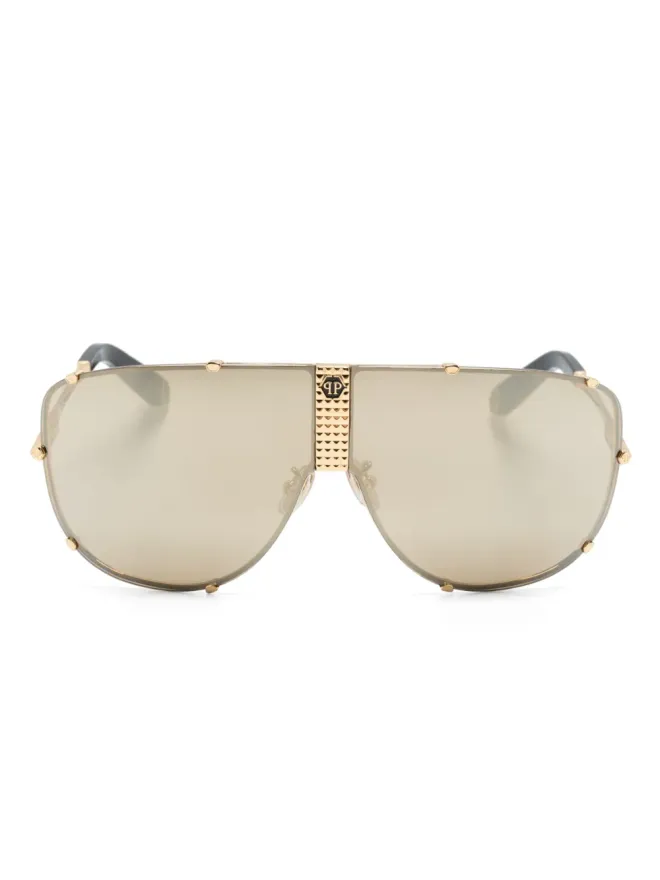 Philipp Plein Eyewear Philipp Plein Eyewear ロゴプレート付きシールドフレーム サングラス - Goldの商品画像